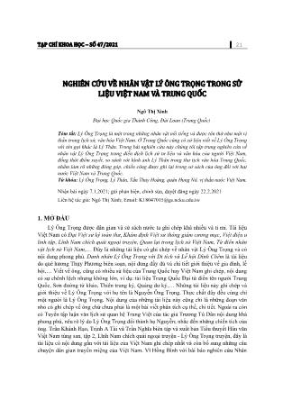 Nghiên cứu về nhân vật Lý Ông Trọng trong sử liệu Việt Nam và Trung Quốc