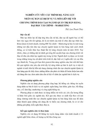 Nghiên cứu yêu cầu trình độ, năng lực nhân sự bán lẻ dịch vụ và mối liên hệ với chương trình đào tạo ngành quản trị bán hàng, Đại học Tài chính – Marketing