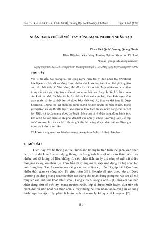Nhận dạng chữ số viết tay dùng mạng neuron nhân tạo
