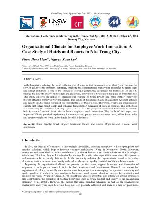 Organizational climate for employee work innovation: A case study of hotels and resorts in Nha Trang city
