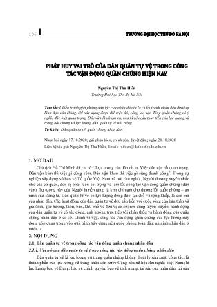 Phát huy vai trò của dân quân tự vệ trong công tác vận động quần chúng hiện nay