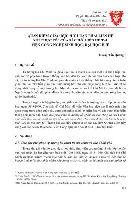 Quan điểm giáo dục “lý luận phải liên hệ với thực tế” của Bác Hồ, liên hệ tại viện công nghệ sinh học, Đại học Huế