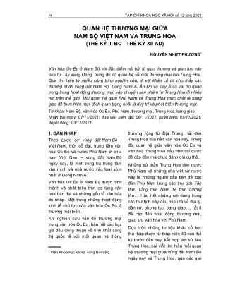 Quan hệ thương mại giữa Nam Bộ Việt Nam và Trung Hoa (thế kỷ III BC - Thế kỷ XII AD)
