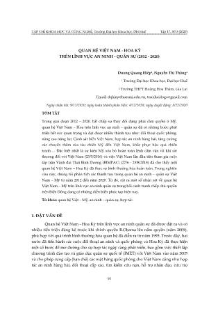 Quan hệ Việt Nam - Hoa Kỳ trên lĩnh vực an ninh - quân sự (2012 - 2020)