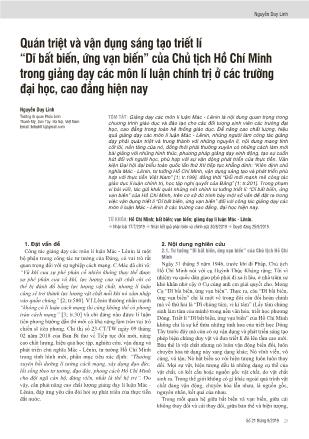 Quán triệt và vận dụng sáng tạo triết lí “Dĩ bất biến, ứng vạn biến” của Chủ tịch Hồ Chí Minh trong giảng dạy các môn lí luận chính trị ở các trường Đại học, Cao đẳng hiện nay