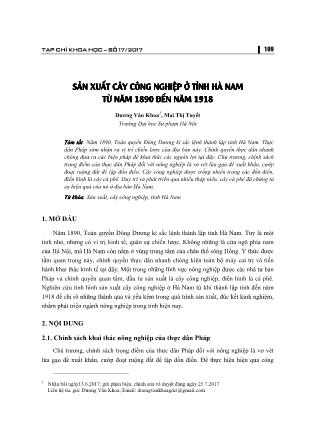 Sản xuất cây công nghiệp ở tỉnh Hà Nam từ năm 1890 đến năm 1918