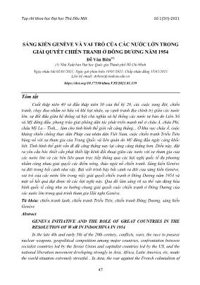 Sáng kiến Genève và vai trò của các nước lớn trong giải quyết chiến tranh ở Đông Dương năm 1954