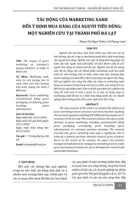 Tác động của marketing xanh đến ý định mua hàng của người tiêu dùng: Một nghiên cứu tại thành phố Đà Lạt