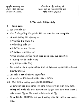 Tài liệu môn Lịch sử văn minh thế giới - Tóm tắt Ai Cập, Lưỡng Hà