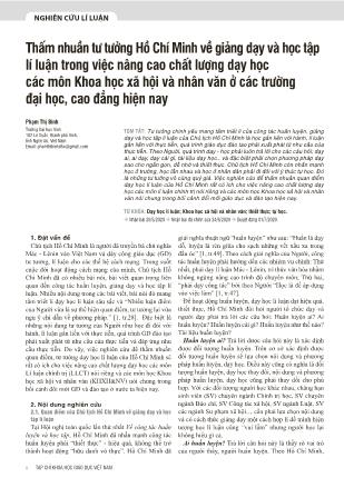 Thấm nhuần tư tưởng Hồ Chí Minh về giảng dạy và học tập lí luận trong việc nâng cao chất lượng dạy học các môn Khoa học xã hội và nhân văn ở các trường đại học, cao đẳng hiện nay