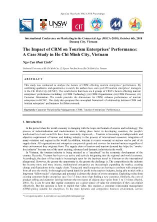 The impact of crm on tourism enterprises’ performance: A case study in Ho Chi Minh city, Vietnam