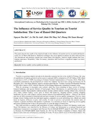 The influence of service quality in tourism on tourist satisfaction: The case of Hanoi old quarters