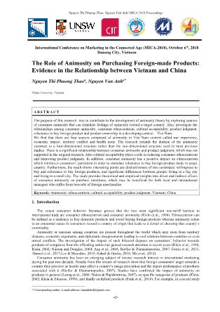 The role of animosity on purchasing foreign-made products: Evidence in the relationship between Vietnam and China