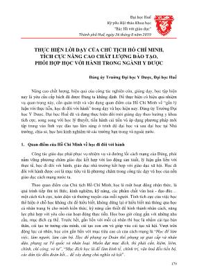 Thực hiện lời dạy của chủ tịch Hồ Chí Minh, tích cực nâng cao chất lượng đào tạo, phối hợp học với hành trong ngành y dược