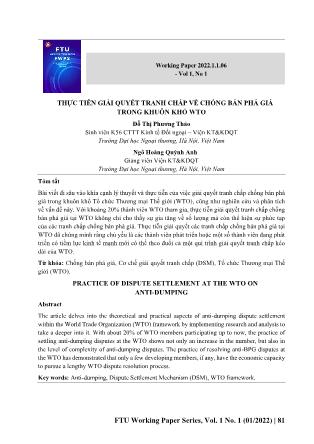 Thực tiễn giải quyết tranh chấp về chống bán phá giá trong khuôn khổ WTO