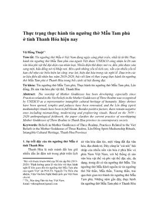 Thực trạng thực hành tín ngưỡng thờ Mẫu Tam phủ ở tỉnh Thanh Hóa hiện nay