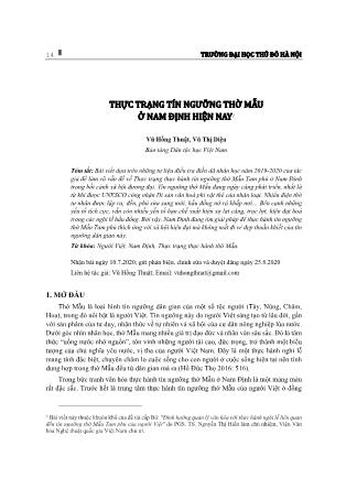 Thực trạng tín ngưỡng thờ Mẫu ở Nam Định hiện nay