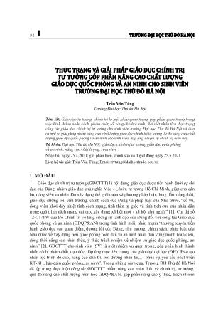 Thực trạng và giải pháp giáo dục chính trị tư tưởng góp phần nâng cao chất lượng giáo dục quốc phòng và an ninh cho sinh viên trường Đại học Thủ đô Hà Nội
