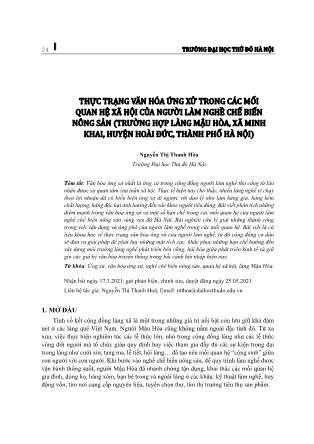 Thực trạng văn hóa ứng xử trong các mối quan hệ xã hội của người làm nghề chế biến nông sản (trường hợp làng Mậu Hòa, xã Minh Khai, huyện Hoài Đức, thành phố Hà Nội)