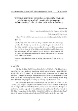 Thực trạng việc thực hiện chính sách dân tộc của Đảng ở các dân tộc thiểu số và giải pháp tăng cường khối đại đoàn kết dân tộc tỉnh Thừa Thiên Huế hiện nay