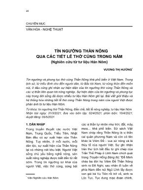 Tín ngưỡng thần nông qua các tiết lễ thờ cúng trong năm (nghiên cứu từ tư liệu Hán Nôm)