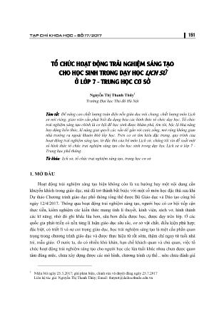 Tổ chức hoạt động trải nghiệm sáng tạo cho học sinh trong dạy học Lịch sử ở Lớp 7 - Trung học Cơ sở
