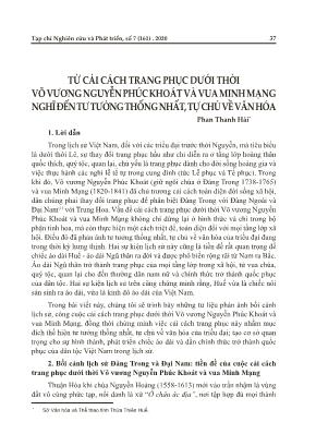 Từ cải cách trang phục dưới thời võ vương Nguyễn Phúc Khoát và vua Minh Mạng nghĩ đến tư tưởng thống nhất, tự chủ về văn hóa