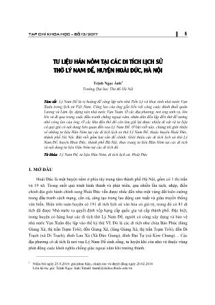Tư liệu Hán Nôm tại các di tích lịch sử thờ Lý Nam Đế, huyện Hoài Đức, Hà Nội
