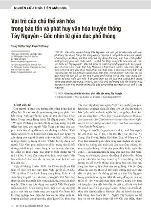 Vai trò của chủ thể văn hóa trong bảo tồn và phát huy văn hóa truyền thống Tây Nguyên - Góc nhìn từ giáo dục phổ thông