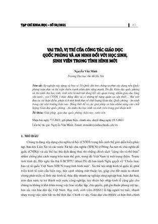 Vai trò, vị trí của công tác giáo dục quốc phòng và an ninh đối với học sinh, sinh viên trong tình hình mới