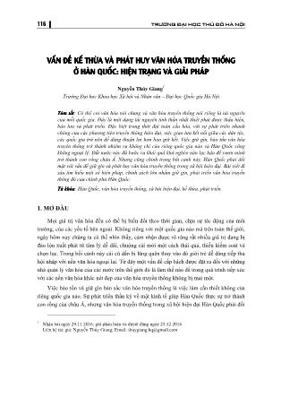 Vấn đề kế thừa và phát huy văn hóa truyền thống ở Hàn Quốc: Hiện trạng và giải pháp
