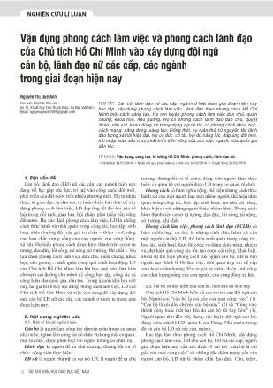 Vận dụng phong cách làm việc và phong cách lãnh đạo của Chủ tịch Hồ Chí Minh vào xây dựng đội ngũ cán bộ, lãnh đạo nữ các cấp, các ngành trong giai đoạn hiện nay