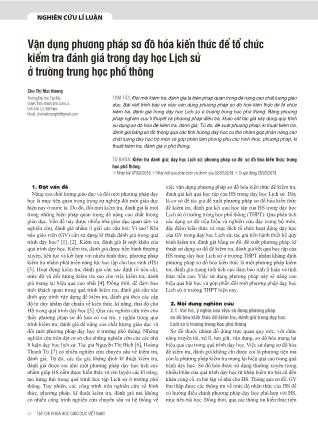 Vận dụng phương pháp sơ đồ hóa kiến thức để tổ chức kiểm tra đánh giá trong dạy học Lịch sử ở trường Trung học Phổ thông
