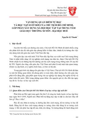 Vận dụng quan điểm tự học và học tập suốt đời của chủ tịch Hồ Chí Minh, góp phần xây dựng xã hội học tập tại trung tâm giáo dục thường xuyên - Đại học Huế