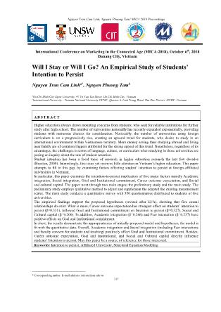 Will I stay or will I go? an empirical study of students’ intention to persist