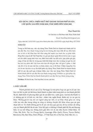 Xây dựng thừa thiên Huế trở thành thành phố di sản cấp quốc gia đến năm 2030, tầm nhìn đến năm 2045