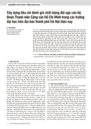 Xây dựng tiêu chí đánh giá chất lượng đội ngũ cán bộ Đoàn Thanh niên Cộng sản Hồ Chí Minh trong các trường Đại học trên địa bàn thành phố Hà Nội hiện nay