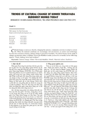 Xu hướng biến đổi văn hóa của tu sĩ Phật giáo Nam Tông Khmer hiện nay (nghiên cứu tại tỉnh Kiên Giang, Trà Binh và thành phố Cần Thơ)