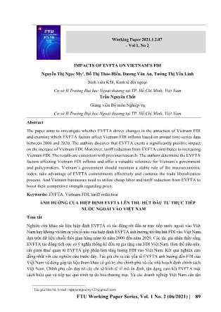 Ảnh hưởng của hiệp định Evfta lên thu hút đầu tư trực tiếp nước ngoài vào Việt Nam