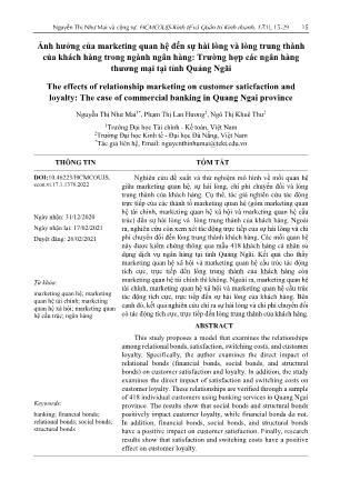 Ảnh hưởng của marketing quan hệ đến sự hài lòng và lòng trung thành của khách hàng trong ngành ngân hàng: Trường hợp các ngân hàng thương mại tại tỉnh Quảng Ngãi