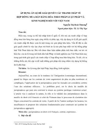Áp dụng án lệ để giải quyết các tranh chấp về hợp đồng mua bán hàng hóa theo pháp luật pháp và kinh nghiệm đối với Việt Nam