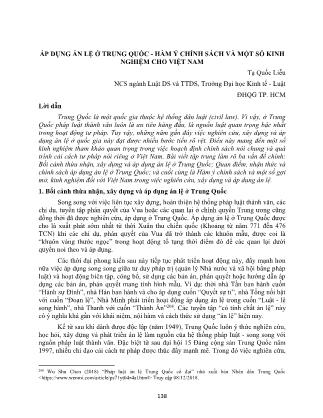 Áp dụng án lệ ở Trung Quốc - Hàm ý chính sách và một số kinh nghiệm cho Việt Nam
