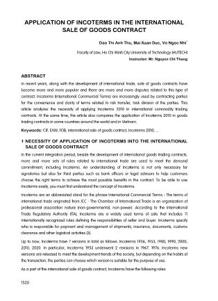 Application of incoterms in the international sale of goods contract