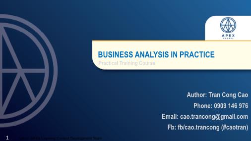 Bài giảng Business analysis in practice