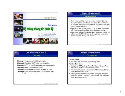 Bài giảng Hệ thống thông tin quản lý - Chương 1: Tổng quan về hệ thống thông tin - Phạm Thị Thanh Hồng