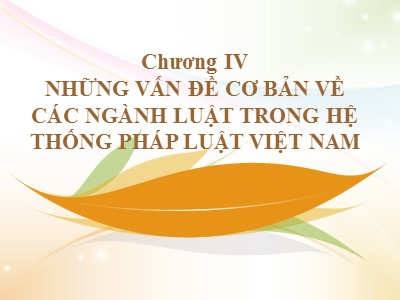 Bài giảng Nhà nước và pháp luật đại cương - Chương 4, Phần 1: Những vấn đề cơ bản về các ngành luật trong hệ thống pháp luật Việt Nam