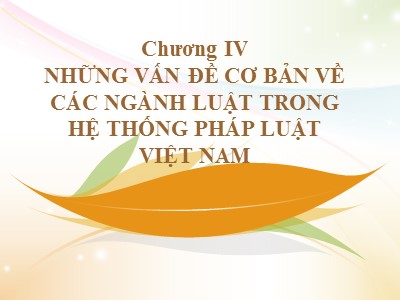 Bài giảng Nhà nước và pháp luật đại cương - Chương 4, Phần 2: Những vấn đề cơ bản về các ngành luật trong hệ thống pháp luật Việt Nam
