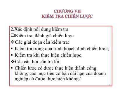 Bài giảng Quản trị chiến lược - Chương 7: Kiểm tra chiến lược - Trần Quang Cảnh