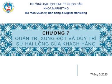 Bài giảng Quản trị quan hệ khách hàng - Chương 7: Quản trị xung đột và duy trì sự hài lòng của khách hàng