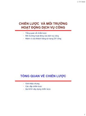 Bài giảng Quản trị và marketing dịch vụ công - Chương 2: Chiến lược và môi trường hoạt động dịch vụ công - Nguyễn Thị Mai Anh
